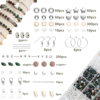Xyliise Bracelet Making Kit Natürliche Perlen Set for Adults Beads for Bracelets Silver Jewelry Making Supplies DIY Jewelry Necklace Earrings (CZ006-Agate) - Image 2