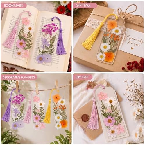 Fuyoooo 61 Pcs Pressed Flower Bookmark Kit,Pink Orange Purple,2 x 6 Inch - Image 5