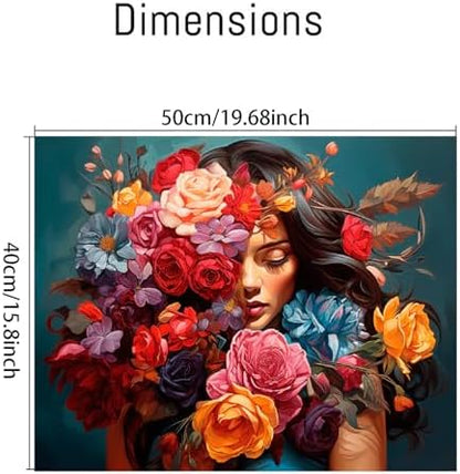 Clendo Flower Woman Paint by Numbers Kit for Adults, DIY Flower Paint by Numbers on Canvas, Colorful Picture Oil Painting Art and Crafts Kits for Wall Decor 16x20inch(Without Frame) - Image 2