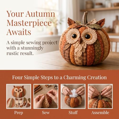 DIY Animal Pumpkin Sewing Kit -Halloween DIY Pumpkin Patchwork Craft Kit,Harvest Fabric Animal Craft Set for Adults Beginners,Autumn Thanksgiving Home Ornament Craft Kit，Owl - Image 6