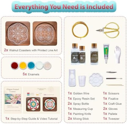 Cloisonne Kit, DIY Coasters Craft, Filigree Enamel Art, Baoxiang Flower - Image 3