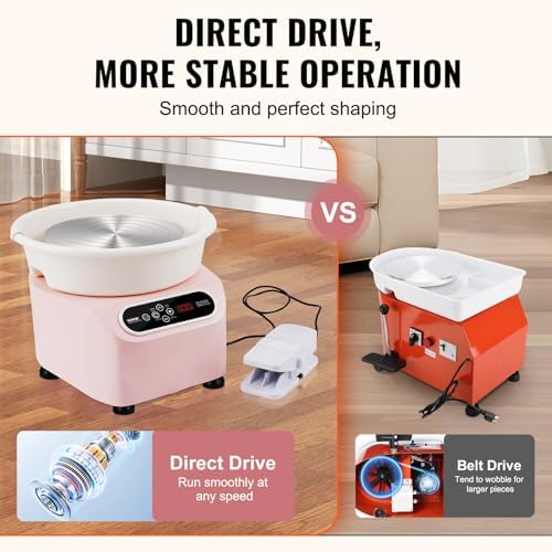 VEVOR 25CM Pottery Wheel for Adults Beginners, Direct Drive Ceramic Pottery Wheel with LCD Touch Screen Foot Pedal 50-300RPM Adjustable Speed, 350W Electric Wheel for Pottery Art Craft DIY, Pink - Image 3