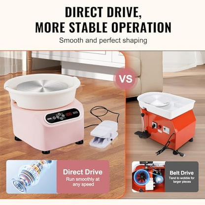 VEVOR 25CM Pottery Wheel for Adults Beginners, Direct Drive Ceramic Pottery Wheel with LCD Touch Screen Foot Pedal 50-300RPM Adjustable Speed, 350W Electric Wheel for Pottery Art Craft DIY, Pink - Image 3