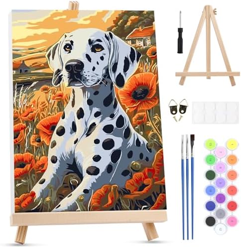 MXJSUA Dalmatian Dog Paint by Numbers Kit with Frame for Adults, Animal Easy Beginners Paint by Number on Canvas with Easel, Acrylic Number Painting Craft Gifts for Home Decor, 8x12 inch by MXJSUA-DiamondPaintingkits