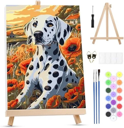 MXJSUA Dalmatian Dog Paint by Numbers Kit with Frame for Adults, Animal Easy Beginners Paint by Number on Canvas with Easel, Acrylic Number Painting Craft Gifts for Home Decor, 8x12 inch by MXJSUA-DiamondPaintingkits