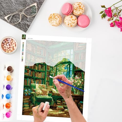 Lxmsja Books Room Paint by Numbers Kit for Adults, Tree Window Acrylic Paint by Numbers for Adults Beginner, DIY Craft Supplies Oil Painting Kits for Home Wall Decor 16x20 inch (No Frame) - Image 2