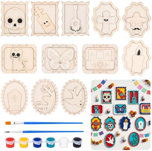 12 Pack Day of the Dead DIY Wooden Craft Kit, Skull Frame Wood Craft Decor by codree
