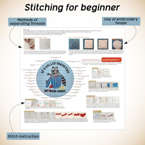 Mindsoft 3 Set Needlepoint Kit for Beginners with Hoop,Raccoon - Image 4