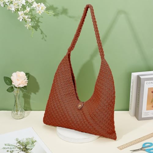 ACRNIGHEET Crochet Beach Bag Crochet Kit for Beginners Caramel Tote Bag Knitting Kit with Yarn and Hook DIY Craft Kits Gift for Adults with Video Guide Tutorial Crochet Starter Kit - Image 7