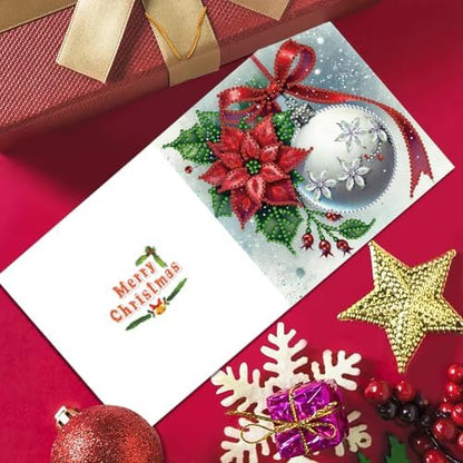 jinglinhh 6pcs Christmas Poinsettia Balls Diamond Art Painting Greeting Cards with Envelopes, DIY Card Making Kits for Adults, Diamond Art Postcards Christmas Cards Craft Gifts - Image 7