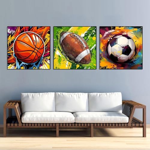 YOLENIX Paint by Numbers for Adults and Kids, 3pack Ball Games Painting by Number Kits On Canvas, Number Artist Paint by Number Kit Funny DIY, Home Wall Decor, Gifts 14X14inch - Image 3