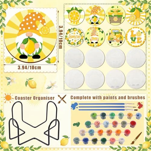 Reallnaive 8 Pcs Lemon Paint by Numbers Kit for Adults Wooden Coasters - Image 3