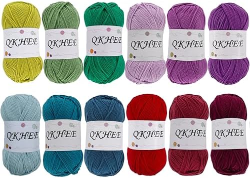 Yarn for Crocheting and Knitting 12 * 1.76 Oz (50G) /195yd, Soft Yarn 60% Cotton 40% Acrylic Fine Crochet kit Suitable for Making Granny Squares and amigurumi (Color Intrigue) by QKHEE