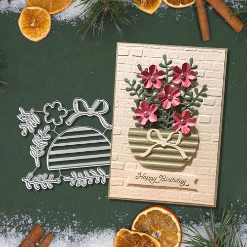 Lapoo Flowers Cutting Die for Scrapbooking - Durable Metal Cutting Die for DIY Scrapbook Photo Album Decorative Paper Card, Metal Card Making Supplies (Flowers in The Flower Pot 3.5 x 3.3 in) by LAPOO