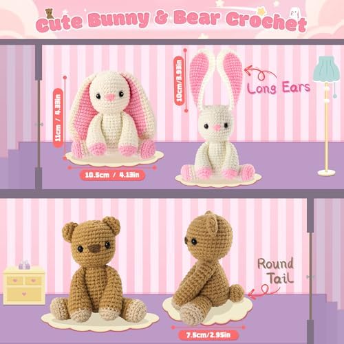 Bunny and Bear Crochet Kit for Beginners 2PCS Crochet Starter Kit for Adult - Image 3