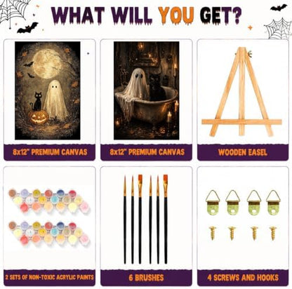 2 Pack Halloween Paint by Numbers Kit for Adults (Ghost&Cat, 8x12inch) - Image 4