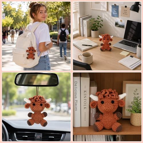 HOUSE CREATIVITY Crochet Kit for Beginners, Make a Highland Cow, Amigurumi Starter Kit with Step-by-Step Video Tutorial, Yarn, Hook & Stuffing, Stress Relief DIY Craft Gift for Adults - Image 5
