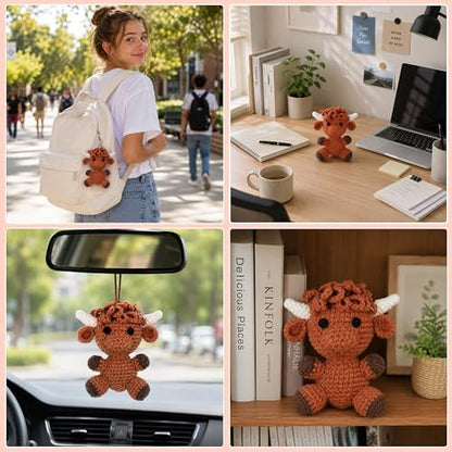 HOUSE CREATIVITY Crochet Kit for Beginners, Make a Highland Cow, Amigurumi Starter Kit with Step-by-Step Video Tutorial, Yarn, Hook & Stuffing, Stress Relief DIY Craft Gift for Adults - Image 5