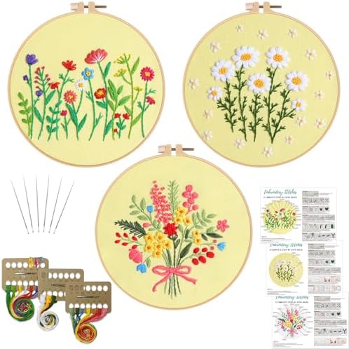 Louise Maelys 3 Set Floral Embroidery Kit, Botanical DIY Craft Collection by LouiseMaelys