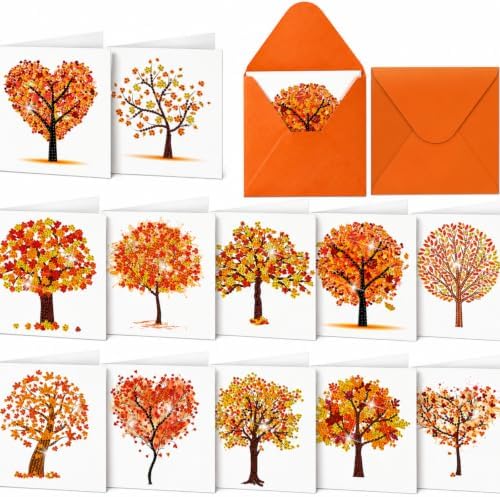 Saillong 12 Pack Fall Tree Diamond Painting Greeting Cards with Envelopes by Saillong