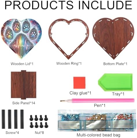 DIY Diamond Painting Storage Box Kit, Heart-Shaped Wooden Special Shaped Diamond Art Organizer for Small Accessories or Jewelry, Decorative Gift Case for Desktop Display (Rainbow Paw) - Image 3