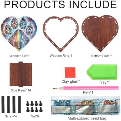 DIY Diamond Painting Storage Box Kit, Heart-Shaped Wooden Special Shaped Diamond Art Organizer for Small Accessories or Jewelry, Decorative Gift Case for Desktop Display (Rainbow Paw) - Image 3