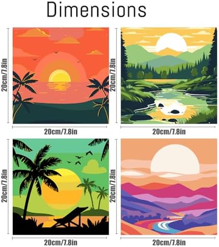 Canrichshop 4 Framed Landscape DIY Paint by Numbers Kit for Adults Beginner,Sunset Easy Painting by Number with Canvas,Acrylic Paint Kit Arts and Crafts for Adults for Decor 8x8inch - Image 2