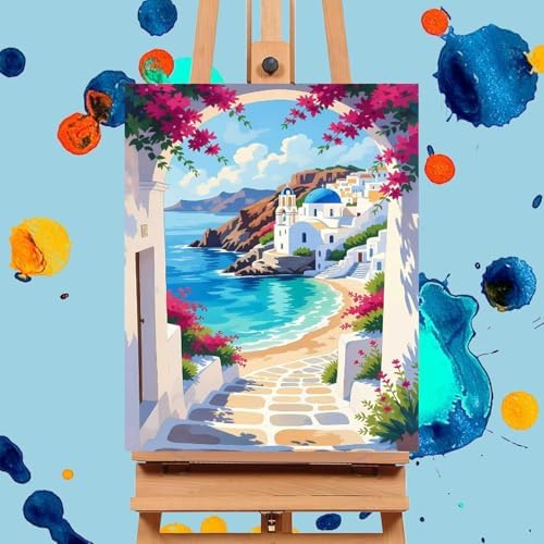 Mrnsiet Paint by Number for Adults Beginners, Easy Seaside Town Paint by Numbers Kits on Canvas, DIY Coastal City Oil Painting Kits Adults' Paint-by-Number Kits for Home Wall Decor 16x20 Inch - Image 2
