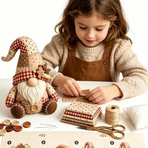 3D DIY Animal Patchwork Sewing Kit, Handmade Fabric Craft Set for Gnome and Cat Decor, Suitable for Adult Beginner DIY Projects (Beige) - Image 2