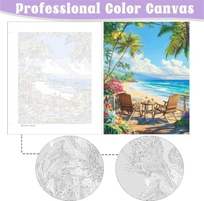 NEGEKFKX 2 Pack Beach Paint by Numbers Kit for Adults Beginner with Framed,Easy Adult Paint by Number Kits on Canvas DIY Painting for Beginners Art by Numbers for Home Wall Decor 10x12 Inch - Image 5