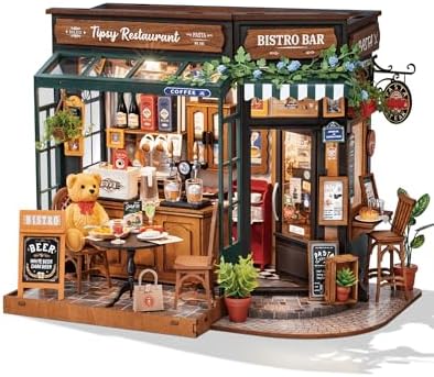 Rowood Miniature House Kits for Adults,DIY Mini House Building Set,Wooden Dollhouse Craft Kit with LED as Birthday (Tipsy Restaurant) by RowoodAssembleArtDecorateLife