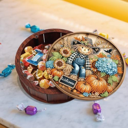 antor Scarecrow Diamond Painting Storage Box, Fall Harvest DIY 5D Rhinestone Art Wooden Organizer for Snacks, Jewelry, or Trinkets, Autumn Home & Desktop Decor Gift - Image 6