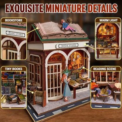 Evankin Bookstore Book Nook Kit, DIY Miniature House with LED Light - Image 4