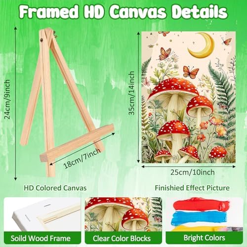 MAXBYE Mushroon Paint by Numbers Kit for Adults with Frame and Wooden Easel, Easy Moon Painting Numbers Art Kits on Canvas, DIY Forest Acrylic Painting Kit for Gift Home Wall Garden Decor 10×14 in - Image 3