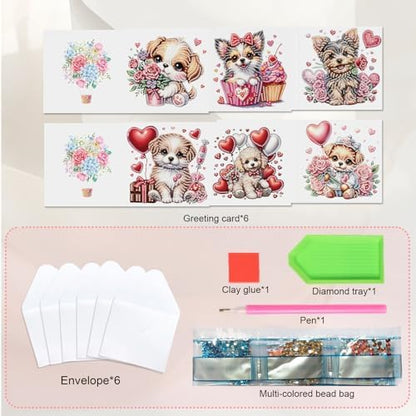 JISHSHAY 6 PCS Diamond Art Greeting Cards Dog Diamond Painting Birthday Cards Animal Gem Art Gem Painting Mosaic Kits for Adults for Thanksgiving Anniversary Valentine Graduation All-Occasion - Image 3