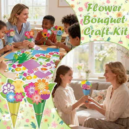 Motipuns 48 Sets Mother's Day Crafts Kit DIY Flower Paper Crafts Colorful Bouquets Make Your Own Flower Gifts for Spring Teacher Appreciation Gifts Handmade Project Mother's Day Home Activities - Image 6