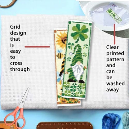 FREEBLOSS 6 Set Cross Stitch Bookmark Kit 8x2.4''11CT St. Patrick Gnome - Image 3