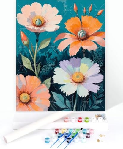 Floral Paint By Numbers Kit For Adults - Diy Pastel Daisy Blooms Painting On Canvas 16X20 In, Acrylic Paint Set, Suitable For Beginners, Bedroom Decor Art For Home Decoration Or Gifts, Unframed - Image 3