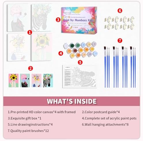 TINY FUN 4 Pcs Paint by Numbers for Adults,DIY Oil Painting Kits 9x12 Inch Canvas with Solid Wood Frame. Cartoon Wall Art Beginner Friendly Craft Gift Home Decoration. - Image 4
