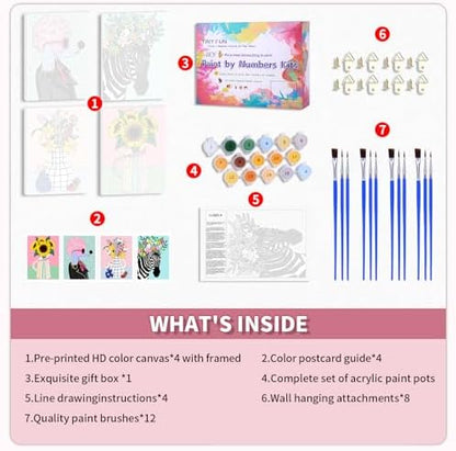 TINY FUN 4 Pcs Paint by Numbers for Adults,DIY Oil Painting Kits 9x12 Inch Canvas with Solid Wood Frame. Cartoon Wall Art Beginner Friendly Craft Gift Home Decoration. - Image 4