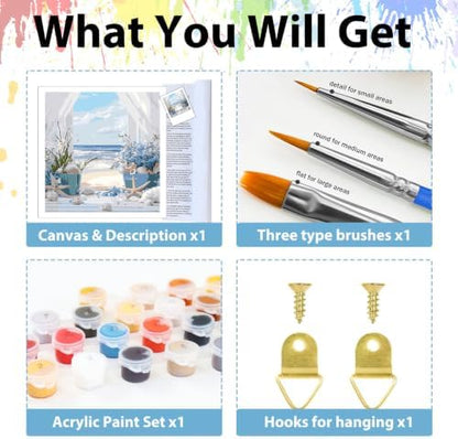 hkejoi Beach Paint by Numbers Kit for Adults, 16x20 in - Image 6
