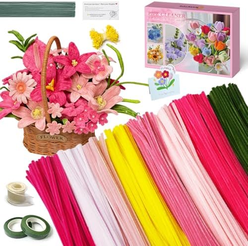 985pcs Multi-Pink Pipe Cleaner Flower Making Kit with Floral Supplies by AHAMETON