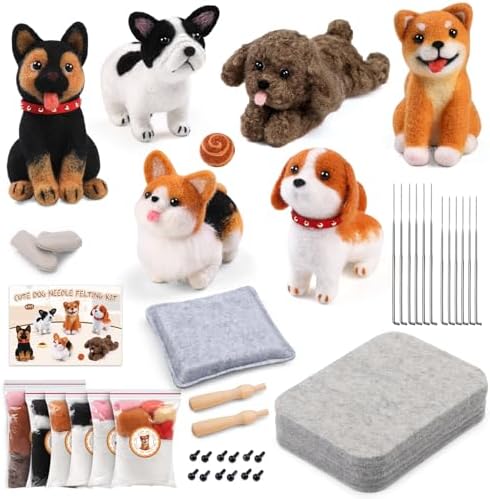 Mayboos 6 PCS Needle Felting Kit, Animal Needle Felting Beginner Kits Wool Felt with 4.52"x3.34" Needle Felting Pad by Mayboos