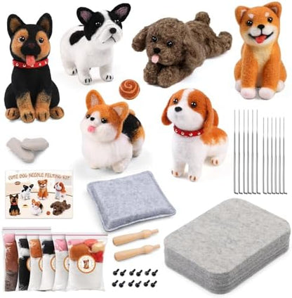 Mayboos 6 PCS Needle Felting Kit, Animal Needle Felting Beginner Kits Wool Felt with 4.52"x3.34" Needle Felting Pad by Mayboos