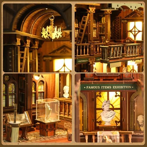 Philosophical Library Book Nook DIY Kit - 3D Wooden Bookshelf Insert with LED Lights, Vintage Study Room Decor for Adult - Image 5