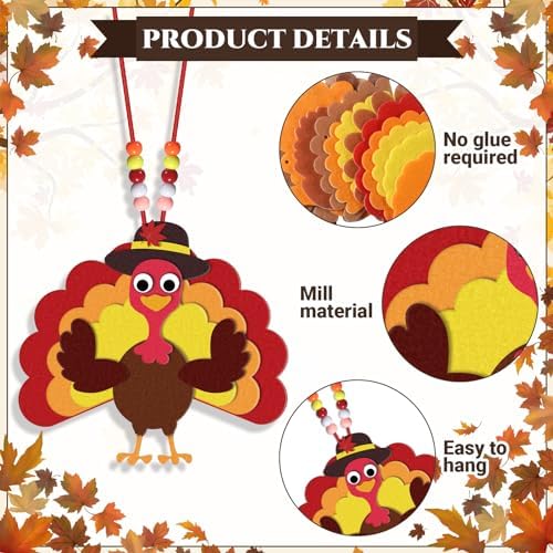 Otuuz 18 Set Turkey Necklace Craft Kits DIY Felt Fall Party Favors - Image 3