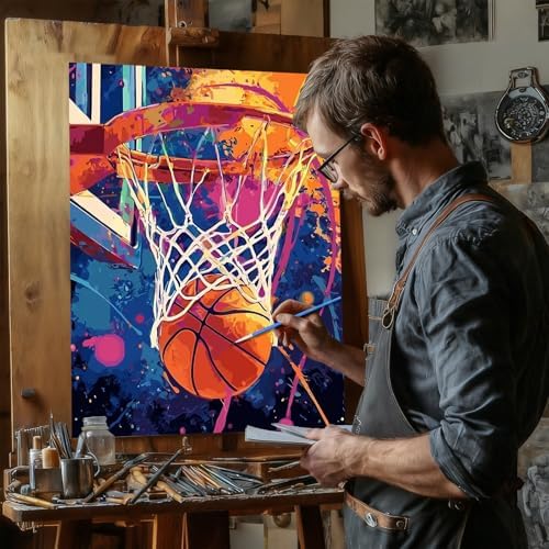Reivworl Basketball Paint by Numbers Kit for Adults Beginner, 16" Wx20 L Basketball Paint by Number for Adult, Acrylic Painting Kits with Canvas for Gifts and Wall Decor - Image 3