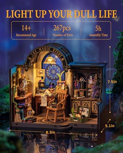 Rowood Magic Study Miniature House Kit, DIY Miniature Dollhouse Kits for Adults, Wizard Mini House Craft Kits for Women with LED, Halloween Christmas Birthday Gift for Adults (The Magic Study) - Image 2