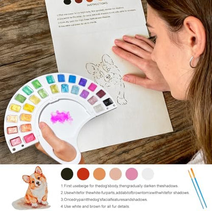 Watercolor Workbook, Water Coloring Book with 13 Pages 300GSM Paper, 26 Colors Watercolor Paint Set with Brush & Storage Bag, Beginner-Friendly Coloring Book for Adults，Animal Theme - Image 3