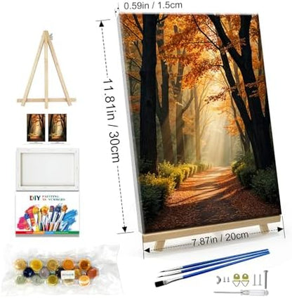 JOOZ Paint by Numbers Kit for Adults with Frame Forest Paint by Number with Easel Autumn Landscape Adult Paint by Number Kits Framed Canvas Tree Oil Painting Kits for Gift Home Wall Decor 8x12 Inch - Image 3